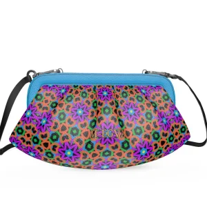 Sac cadre souple plissé cuir - Flowers + Bleu