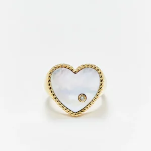 Chevalière Yvonne Léon cœur Nacre or jaune