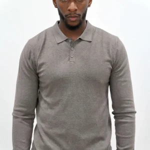 Pull Col Polo Beige Foncé