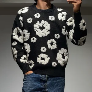 Pull Motif Floral Noir