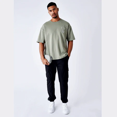 Tee-shirt coeur brodé street - Kaki – Image 3