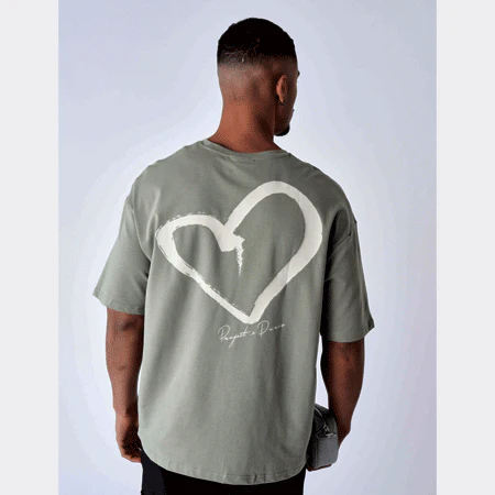 Tee-shirt coeur brodé street - Kaki – Image 2