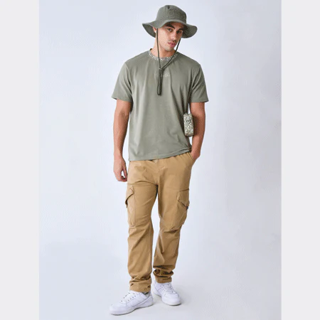 Tee shirt classique col Graphic Gaze - Kaki – Image 4